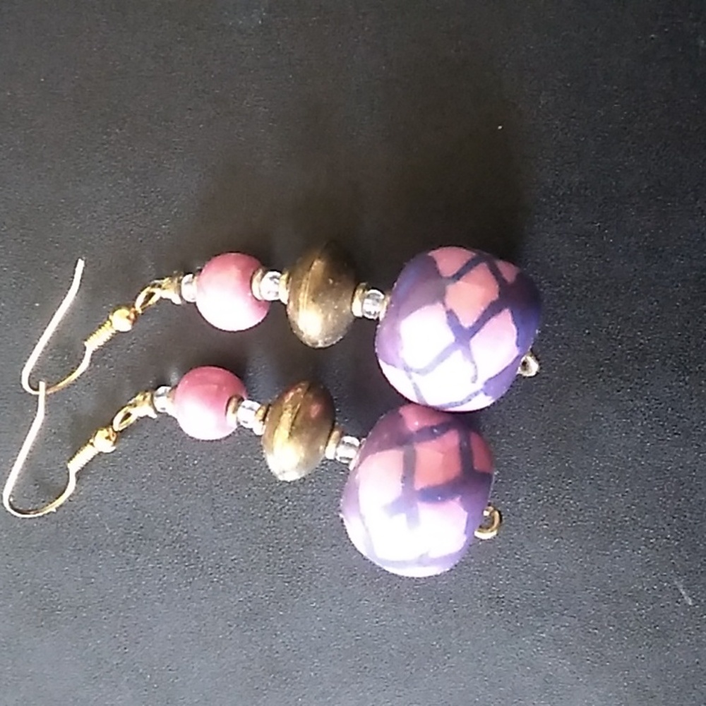 Hand crafted  Kazuri Bead Dangle Earrings